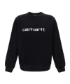 Carhartt Fleeced Cotton Crew-neck Sweatshirt With Embossed Logo In Black