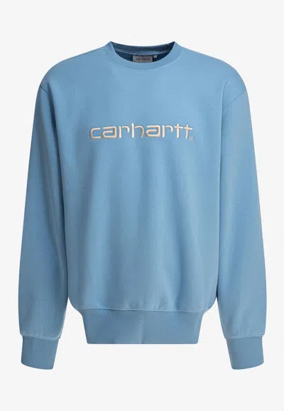 Carhartt Logo Embroidered Crewneck Sweatshirt In Blue