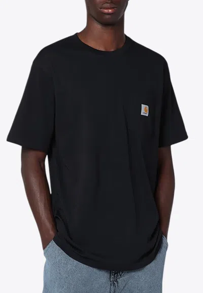 Carhartt Logo Embroidered Crewneck T-shirt In Black