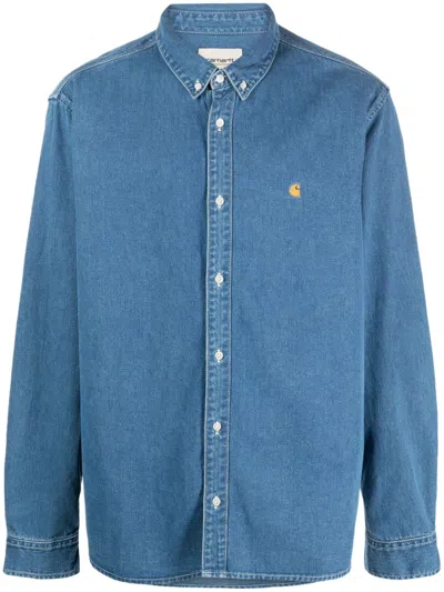 Carhartt Embroidered-logo Cotton Shirt In Blue