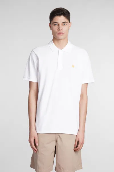Carhartt Logo Embroidered Short-sleeved Polo Shirt In Bianco
