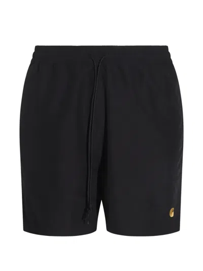 Carhartt Nylon Swim Trunks With Contrasting Embroidered Logo In Black