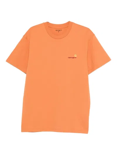 Carhartt Logo-embroidered T-shirt In Orange