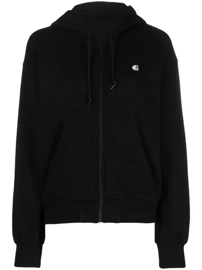 Carhartt Wip Logo-embroidered Zip-up Drawstring Hoodie In Black