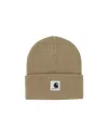 Carhartt Beige Ashley Logo Beanie Hat In Brown