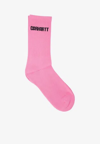 Carhartt Logo Intarsia Socks In Pink