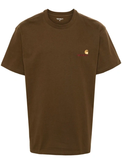 Carhartt Logo Organic Cotton T-shirt In Brown