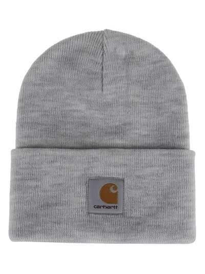 Carhartt Logo Patch Beanie In Ash Heather