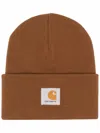 Carhartt Logo-patch Knit Beanie In Braun