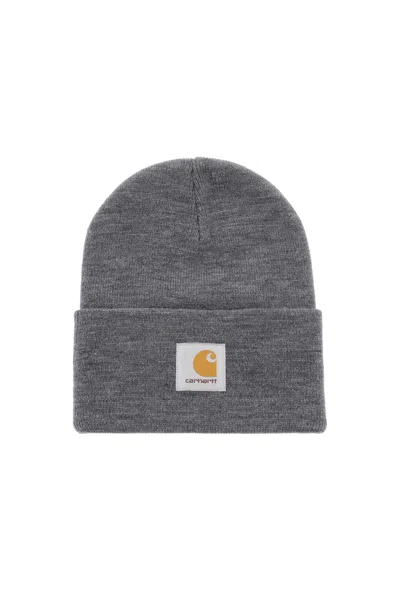 Carhartt Logo Patch Beanie Hat In Grey