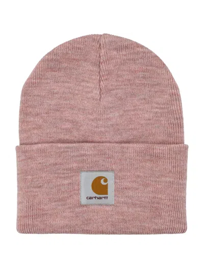 Carhartt Acrylic Beanie Hat Fitted Design Cuff In Pink