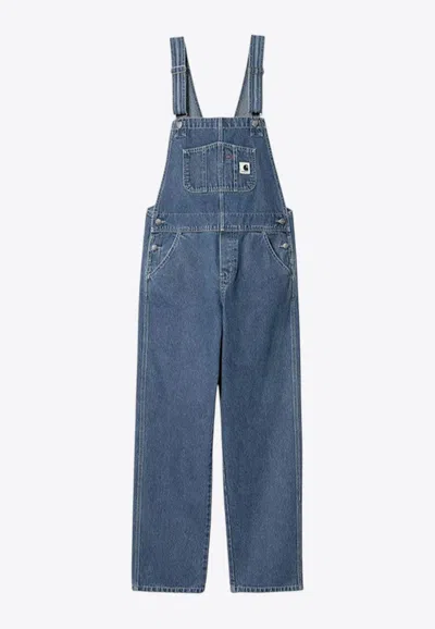 Carhartt Logo Patch Bib Denim Dungarees In Blue