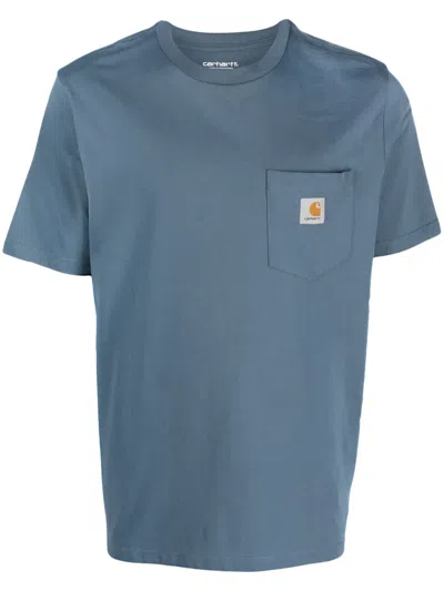 Carhartt Blue Patch Pocket T-shirt In 0waxx Storm Blue