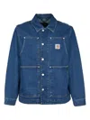 Carhartt Boxy Single-breasted Denim Jacket With Reinforced Pockets In Blue