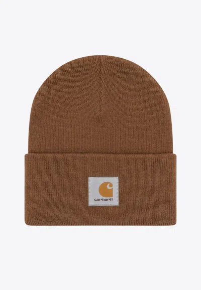 Carhartt Mens Hamilton Brown Acrylic Watch Brand-patch Knitted Beanie Hat