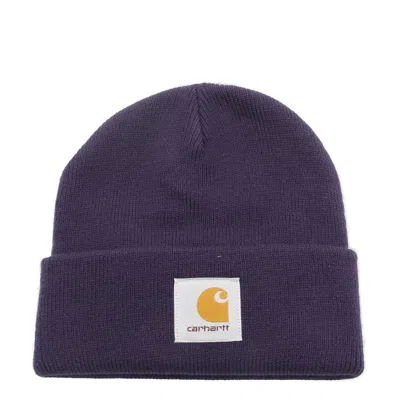 Carhartt Logo Patch Ribbed Beanie In Viola