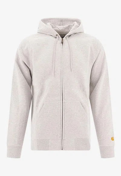 Carhartt Logo Patch Zip-up Hooded Sweatshirt In Grey