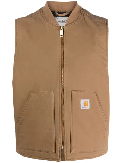 Carhartt Logo-patch Zipped Gilet In Hamilton Brown