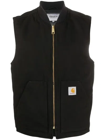 Carhartt Logo Patch Zipped Waistcoat In Black