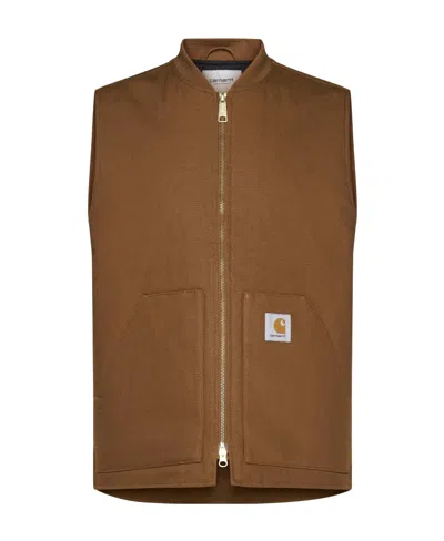 Carhartt Logo-patch Zipped Vest In Brown