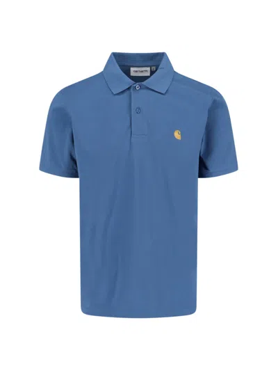 Carhartt Logo Polo Shirt In Light Blue