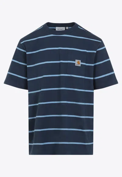 Carhartt Logo Striped Short-sleeved T-shirt In Blue