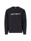 Carhartt Fleeced Cotton Crew-neck Sweatshirt With Embossed Logo In Black