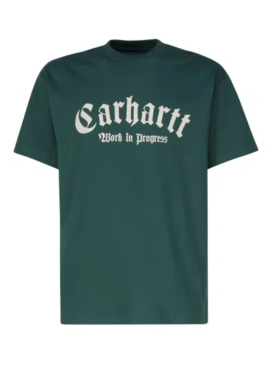 Carhartt Logo T-shirt In Cotton In Chervil/wax
