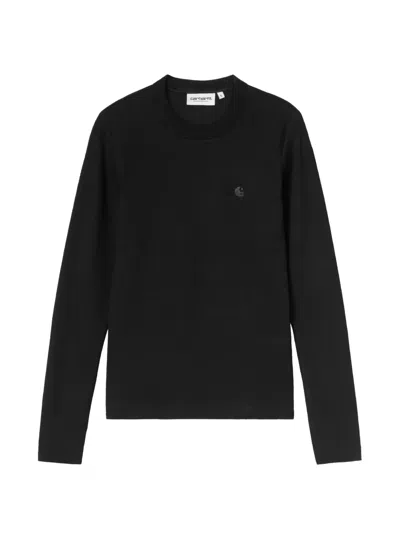Carhartt Logo-embroidered Long-sleeve T-shirt In Black