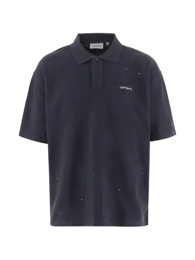 Carhartt Logo-embroidered Paint-splatter Polo Shirt In Blue