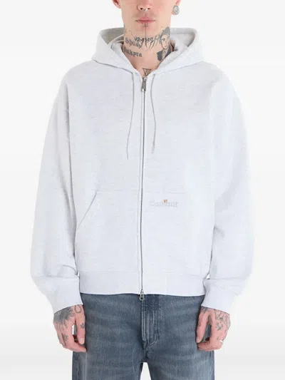 Carhartt Logo-embroidered Zip-up Hoodie In Gray