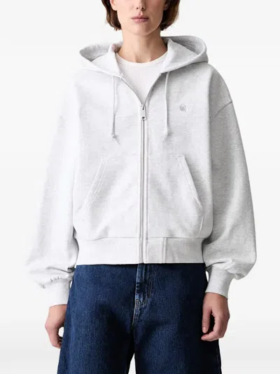 Carhartt Logo-embroidered Zip-up Hoodie In White