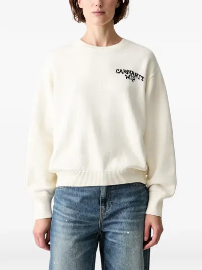Carhartt Logo-intarsia Knitted Sweater In Neutral