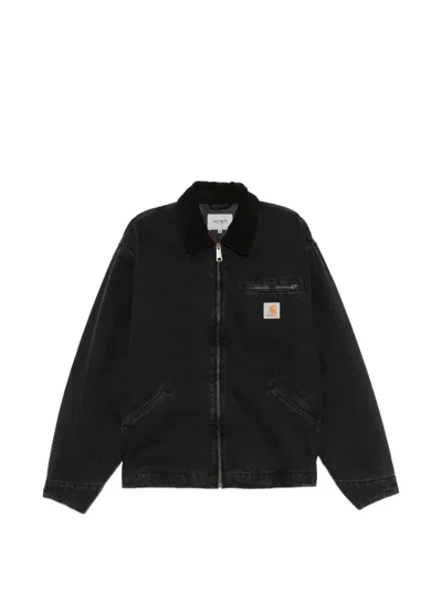 Carhartt Logo-patch Corduroy-collar Jacket In Black