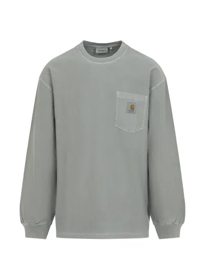 Carhartt Men Green Full Sleeves Logo T-shirt In Gray