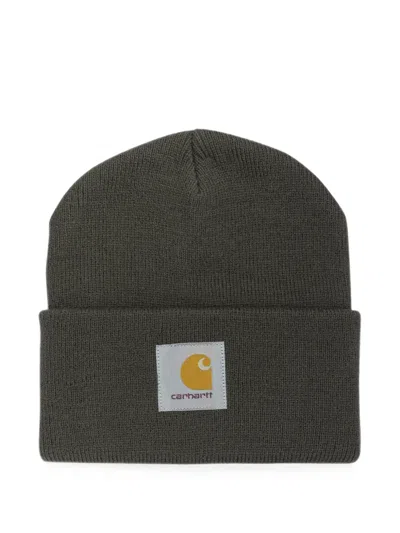 Carhartt Logo-patch Ribbed Beanie Hat In Green