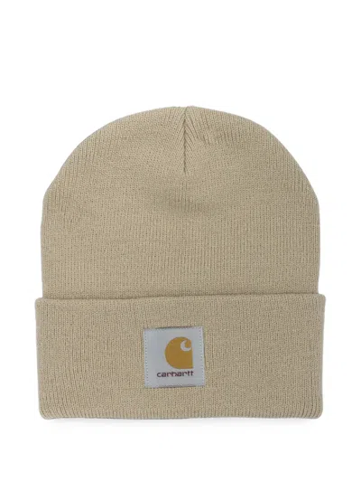Carhartt Logo-patch Ribbed-knit Beanie Hat In Neutral