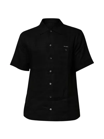 Carhartt Linen Polo Shirt Short Sleeves Collar Pocket In Black