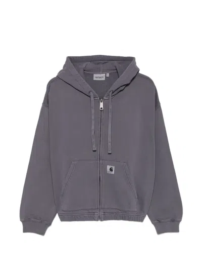 Carhartt Logo-patch Zip-up Hoodie In Gray