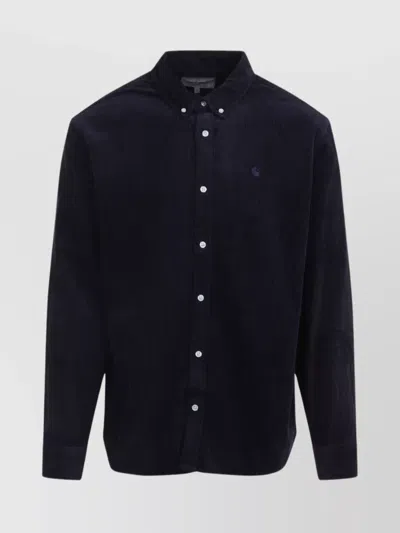 Carhartt Long Sleeve Corduroy Shirt With Button Collar In Blue