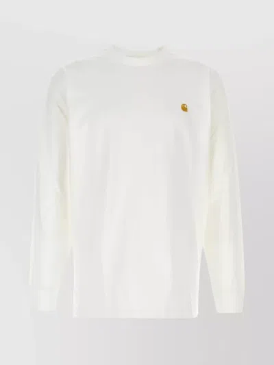 Carhartt Long Sleeve Crew Neck Cotton Chase T-shirt In White