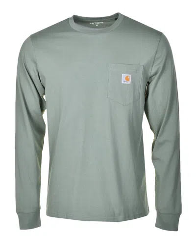 Carhartt Long Sleeve Pocket T Shirt Park Green In Gray