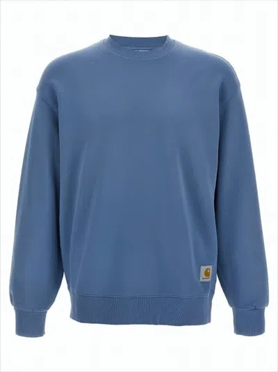 Carhartt Long-sleeve Sweatshirt With Ribbed Cuffs In Blue