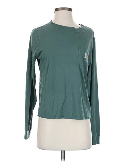 Pre-owned Carhartt Long Sleeve Top Teal Crew Neck Tops
