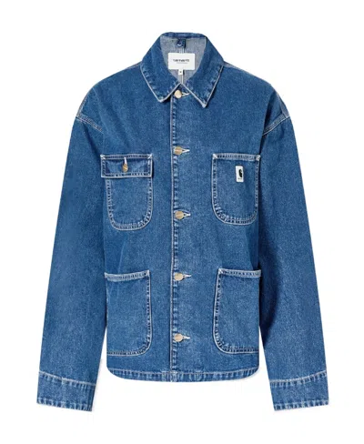Carhartt Long-sleeved Denim Coat In Blue