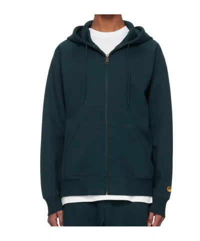 Carhartt Long-sleeved Hoodie In 2d0xx Duck Blue / Go