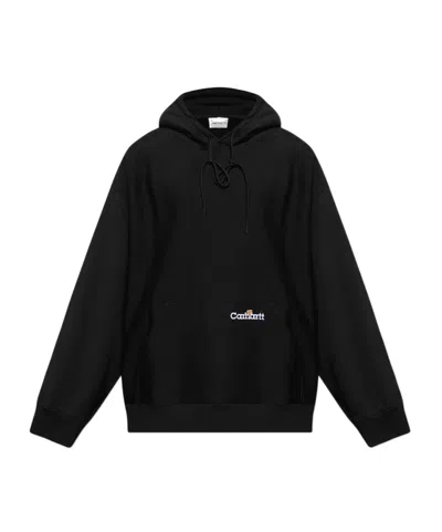 Carhartt Ip Mens Brand-embroidery Kangaroo-pocket Cotton-jersey Hoody Black