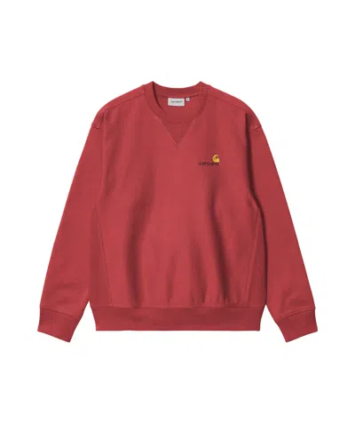 Carhartt Red American Script Sweatshirt In Xx 002 Tuscany