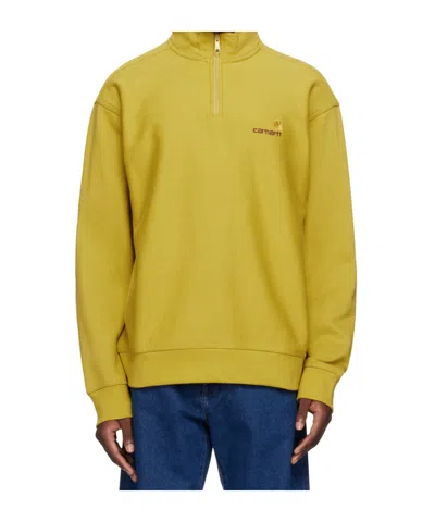 Carhartt Yellow American Script Sweatshirt In Xx 29s Golden Olive