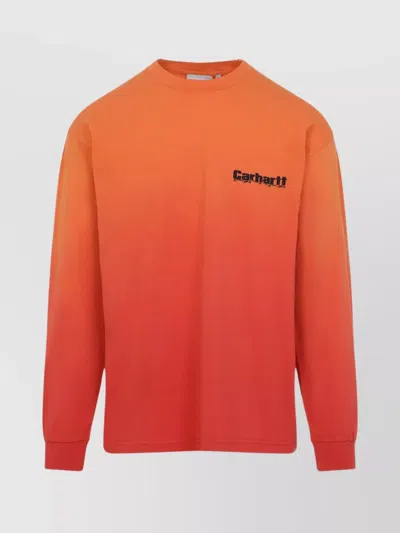 Carhartt Long Sleeves Graphic Print T-shirt In Pumpkin Cherry